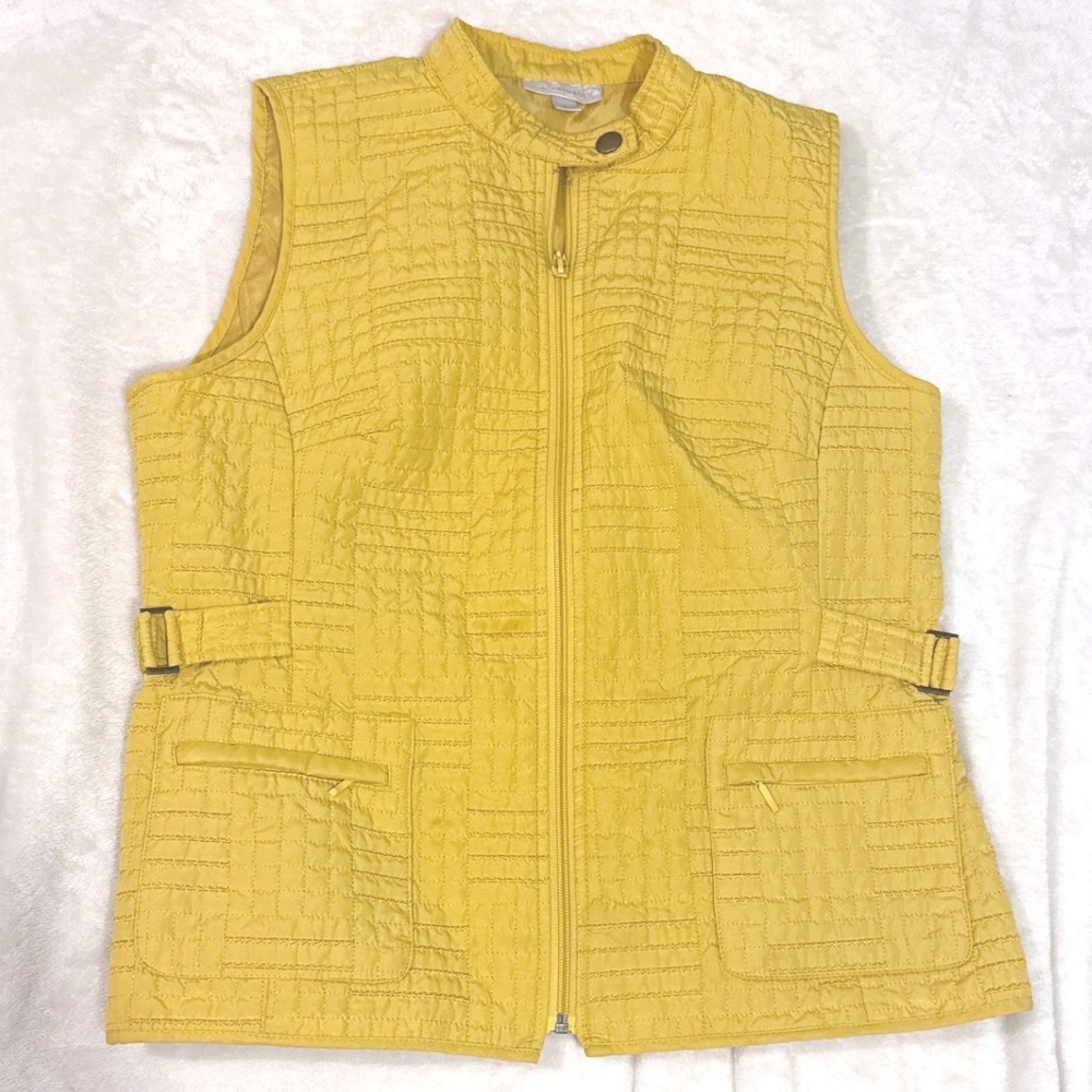 Quilted Mock Neck Dress-barn Women's Zip Up Vest Size L Yellow Buckle Waist